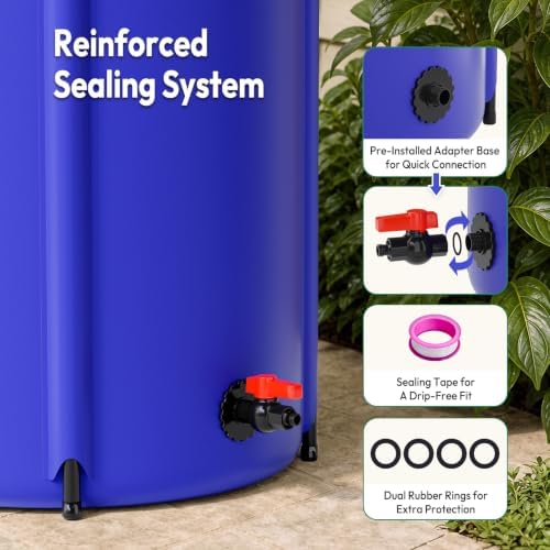 VINGLI Collapsible Rain Barrel Portable Rain Water Collection (Blue, 100 Gallon) - Image 3