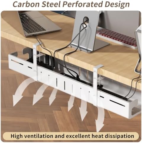 Under Desk Cable Management Tray,Expandable 25.2" – 38.6",White - Image 4