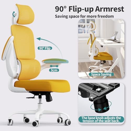 TRALT Office Chair Ergonomic Desk Chair with Lumbar Support Yellow, 1 - Image 6