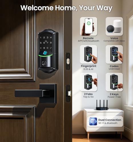 Veise VE027-L WiFi Smart Lock with Handles Set for Front Door, Matte Black - Image 2