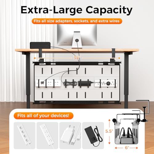 No Drill Thickened Under Desk Cable Management Tray,38.5In,Black - Image 2