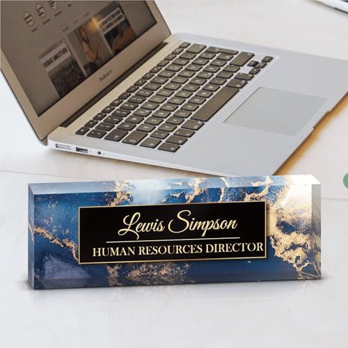 Desk Name Plate Personalized, Desk Double sided pattern Name Plate Personalized Office Desk Decor for Women and Men, Teacher Nurse Boss Employee Appreciation Gifts (Blue Marble, Customized) - Image 3
