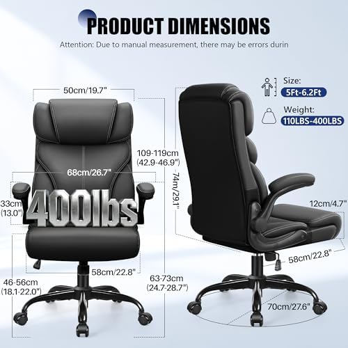 Primy Office Chair, High Back Desk Chair with Flip-up Armrests,Black - Image 2