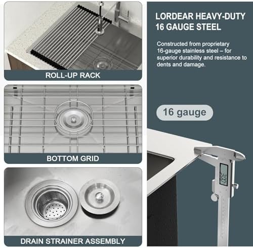 Lordear 12 Inch Deep Drop In Laundry Sink 25x22 Inch Utility Sink 16 Gauge Stainless Steel Topmount Basin for Laundry Room - Image 5