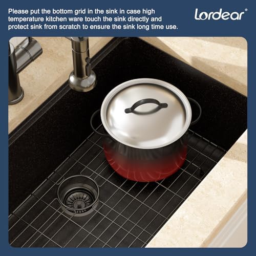 Lordear 30 Inch Black Granite Composite Kitchen Sink Workstation 30x19 Matte Black Undermount Quartz Sinks Under Counter Single Bowl Sink with Black Accessories - Image 6
