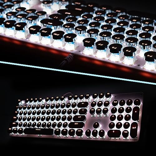 YSCP Typewriter Style Mechanical Gaming Keyboard White Backlit Wired with Blue Switch Retro Round Keycap 104 Keys Keyboard (Pink) - Image 6