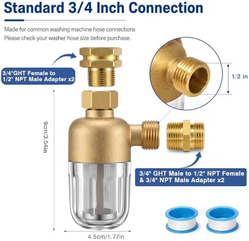 2 Pack Washing Machine Water Filter 50 Micron Brass Inline Filter - Image 4