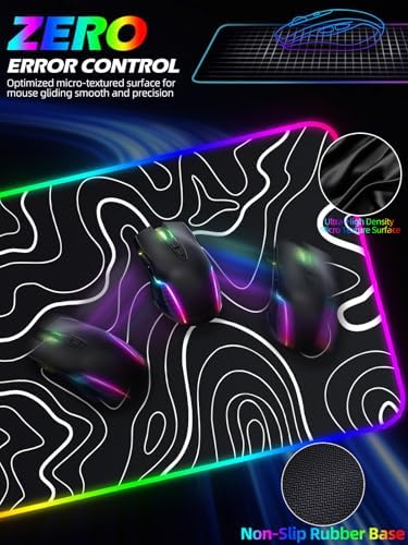 XXL Mouse Pad with Phone Holder - Black, RGB Desk Mat with 15W Fast Charging, LED Gaming Mousepad with 11 Light Colors, Waterproof Non-Slip Pad for Office & Home (Topographic) - Image 5