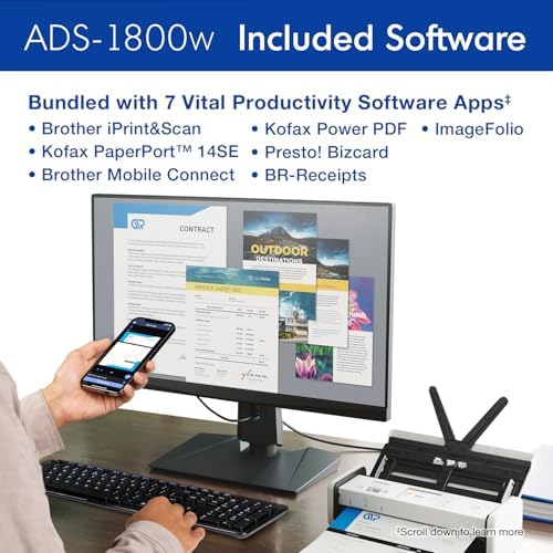 Brother ADS-1800W Wireless Compact Desktop Scanner | Scan Speeds of Up to 30ppm | 2.8" Color Touchscreen (Renewed Premium) - Image 7