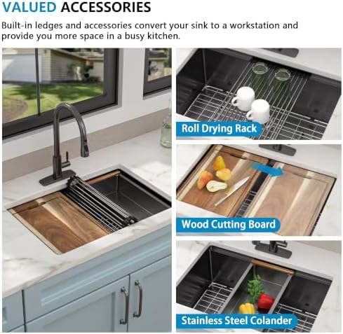 27"x19" Gunmetal Black Undermount Workstation Kitchen Sink - Image 6