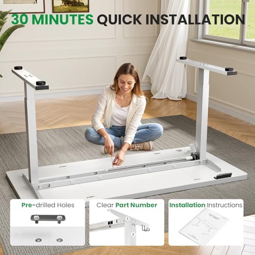 White 63x30 in Electric Standing Desk, 1 Inch Thick Tabletop - Image 7