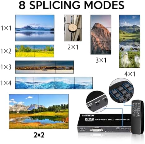 Video Wall Controller 2x2 4K TV Splicing Wall Processor HDMI & DVI Input 4 TV Screens Into 1 Wall Display Support IR Remote, RS232, 180°Rotate, 2x2,1x1,1x2,1x3,1X4,1x5 - Image 3