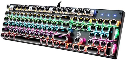 YSCP Typewriter Style Mechanical Gaming Keyboard Rainbow Backlit Wired with Blue Switch Retro Round Keycap 104 Keys Keyboard (L-Black) by YSCP
