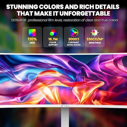 CRUA 49" DQHD 120Hz Ultrawide Curved Gaming Monitor, 1500R, FreeSync, White - Image 3