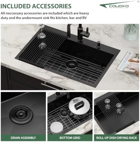 33x22 Matte Black Drop In Kitchen Sink - Image 5