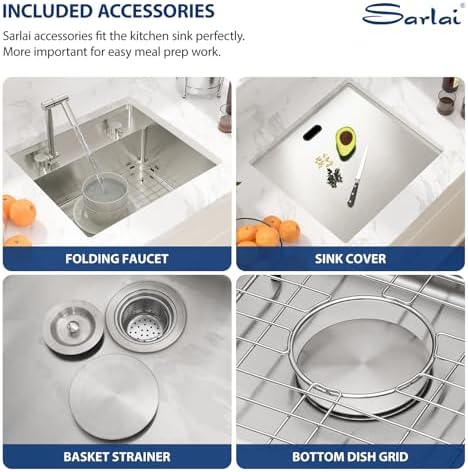 Sarlai Outdoor Sink, 21x19 Inch Undermount Kitchen Sink Workstation with Foldable Faucet Bar Prep Single Bowl 16 Gauge Stainless Steel Sinks with Cover,BBQ Sinks Outside with Cover - Image 6