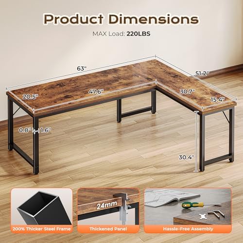 Huuger 63 Inch L Shaped Desk with 0.95 Inch Thicker Desktop - Image 3