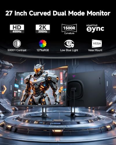 KTC H27S5 27 Inch Curved Gaming Monitor, QHD 2K 200Hz / HD 400Hz Dual Mode - Image 2