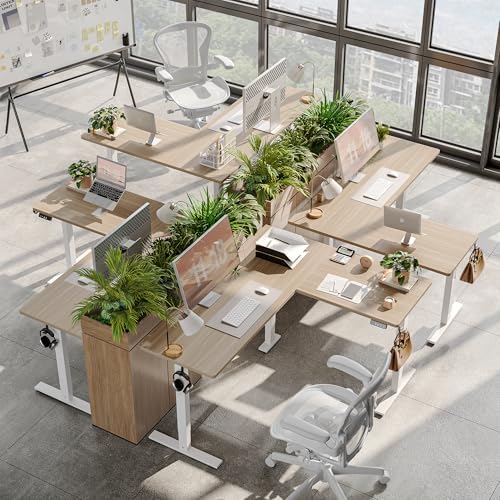TIQLAB L Shaped Standing Desk Adjustable Height, Electric Corner Standing Desk, 63 x 55 inch Sit Stand Computer Table with Splice Board, Light Walnut - Image 5