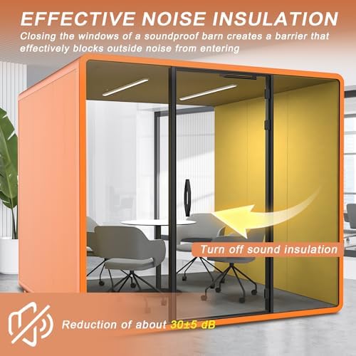Office Sound Booth with Audio Privacy - Soundproof Booth Includes Unique Yellow Interior,Soundproof Room Include Socket,Light,Door Handle& Orange Frame for Conference Room,Bedroom (Yellow) - Image 3