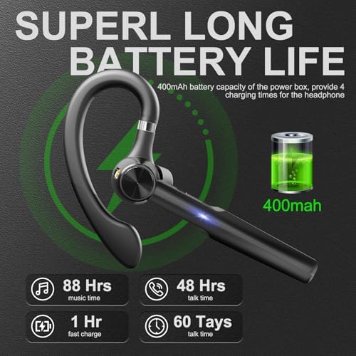 Bluetooth 5.3 Headset, 60Hrs Single Ear Earpiece with Mic - Image 2
