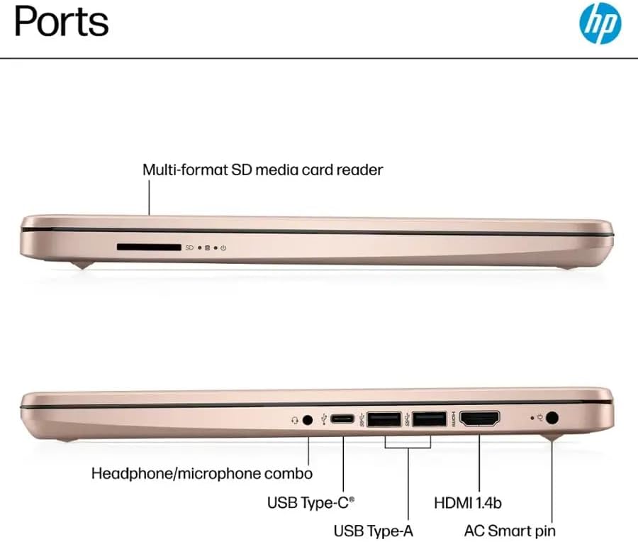 HP 14" Business Laptop Computer with Microsoft Office 365, 4-Core Intel Processor, Windows 11, 128GB Storage, 4GB RAM, SageNova Earphones, Pale Rose Gold - Image 7