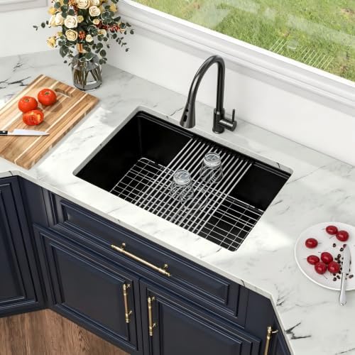 Kichae 28 Undermount Kitchen Sink Matte Black Granite Composite Workstation - Image 3