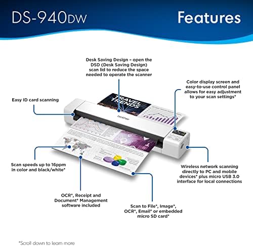 Brother RDS-940DW Duplex and Wireless Compact Mobile Document Scanner (Renewed) - Image 3