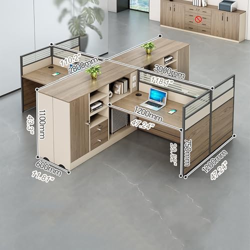 Modern Office Cubicle Workstation Desk with Tempered Glass Privacy Panels, USB Charging Hub & Cable Management,Multi-Person Modular Computer Desk for Commercial Office (C-Left, Four Person) - Image 2