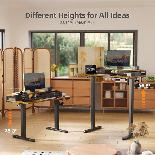 Seang Electric Standing Desk with 2 Drawers, 48 Inch, Rustic Brown - Image 6