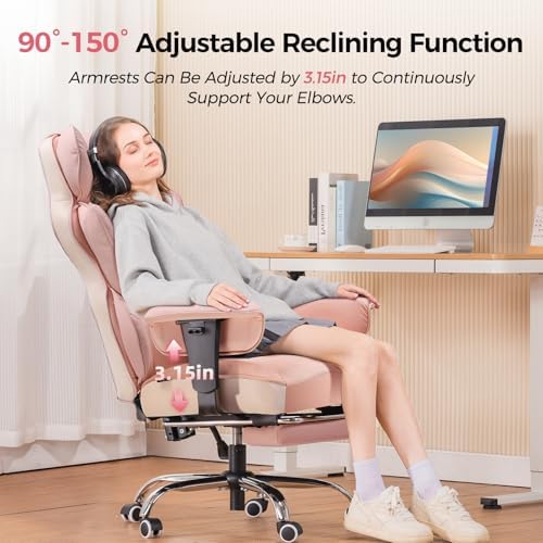 GTPLAYER Big and Tall Gaming Chair 400lbs Heavy Duty Office Chair with Foot Rest & Ergonomic Pocket Spring Lumbar Support, High Back 3D Saddle Shaped Cushion for Back Pain Relief, Pink - Image 5