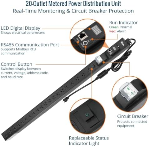Tecmojo 20A 20-Outlet 0U Metered PDU, 5-15R/5-20R, RS485 Modbus RTU - Image 4