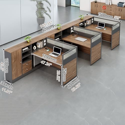 Modern Office Cubicle Workstation Desk with Tempered Glass Privacy Panels, USB Charging Hub & Cable Management,Multi-Person Modular Computer Desk for Commercial Office (A-Left, Three Person-F) - Image 2
