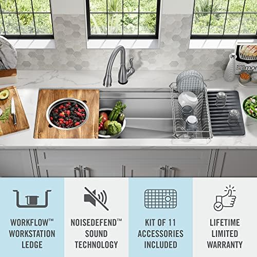 DELTA FAUCET Lorelai 45-inch Workstation Kitchen Sink Undermount 16 Gauge Stainless Steel Single Bowl with 2-Tier WorkFlow Ledge and Chef’s Kit of 11 Accessories, 95BA132-45S-SS - Image 3