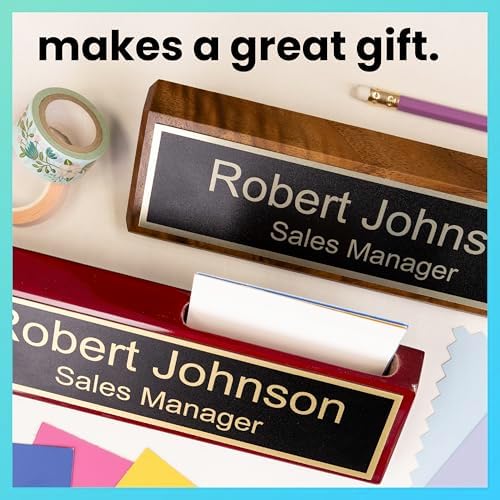 ExcelMark Personalized Walnut Wood Business Desk Black Name Plate with Gold Letters - 2"x 8" - Image 6