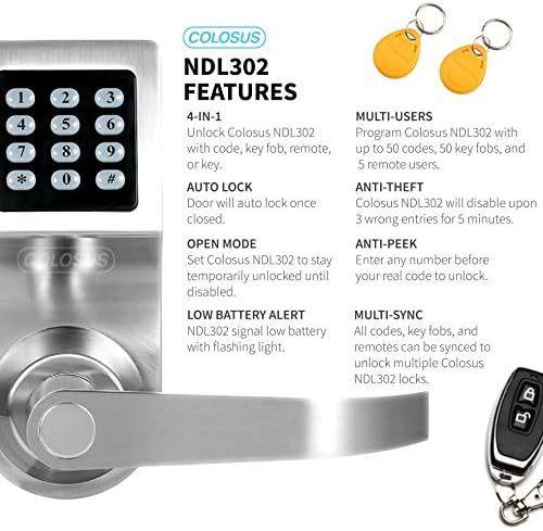 Keyless Entry Door Lock with Keypad, RFID Key Fobs, Remote Control & Keys, Electronic Smart Lock for Home, Office, Airbnb Rental & Commercial Doors, Satin Nickel - Image 3