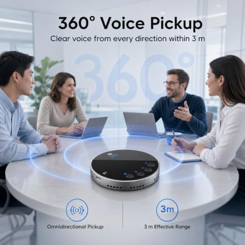 Bluetooth Conference Speaker and Microphone, Bluetooth Speakerphone for Small Meeting Room，Wireless Conference Speaker 360°Voice Pick up with Noise Cancellation Mics for Computer/Laptop - Image 3