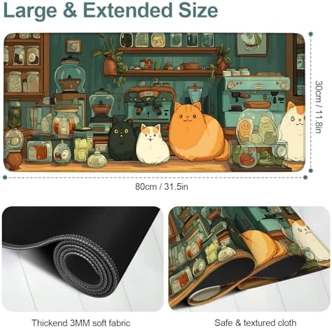 Cute Cat Gaming Mouse Pad 31.5"x11.8" Large Extended Pad Desk Mat Anti-Slip Rubber Base & Durable Stitched Edges for Gamers Smooth Mouse Pad Writing Surface for Desk Office/Home - Image 2