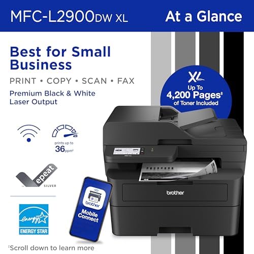Brother MFC-L2900DW XL Wireless Compact Monochrome All-in-One Laser Printer with Duplex Copy & Scan, Fax, Black & White | Up to 4,200 Pages of Toner Included(1), Amazon Dash Replenishment Ready - Image 2