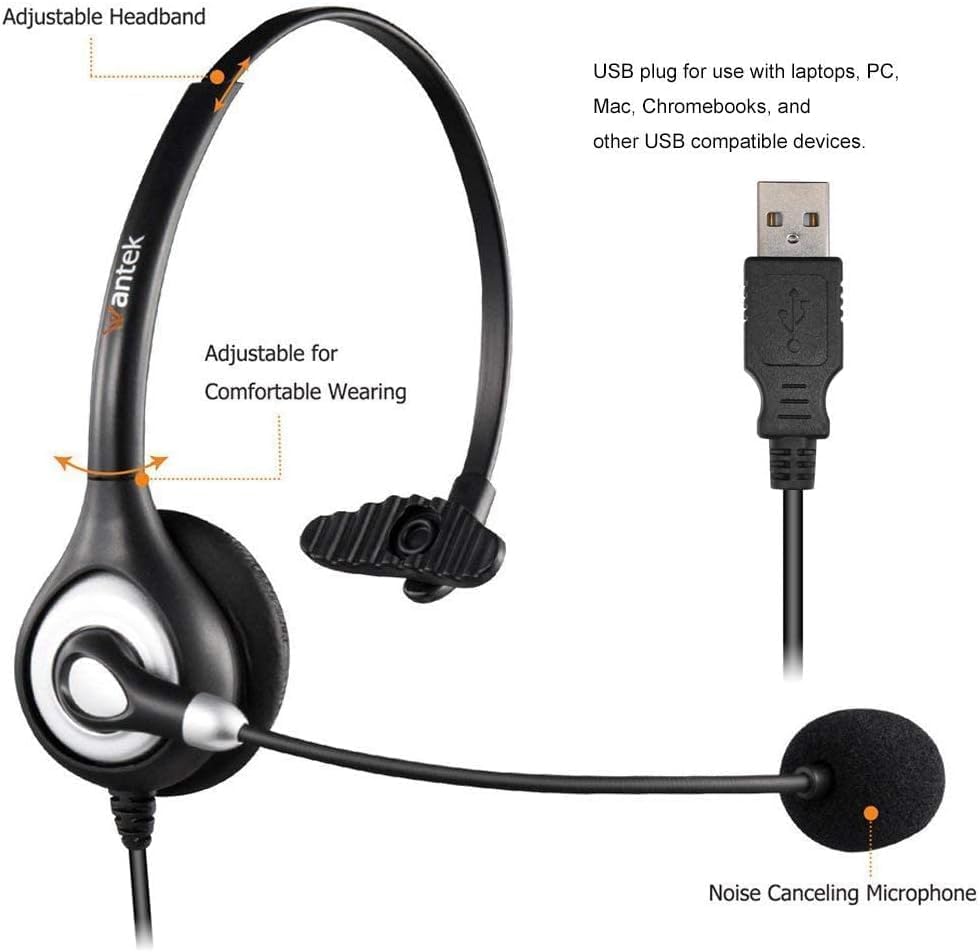 Wantek USB Headset with Microphone Noise Cancelling and in-line Controls, PC Headphone for Skype SoftPhone UC Business Call Center, Crystal Clear Chat, Super Lightweight, Ultra Comfort (UC600) - Image 3