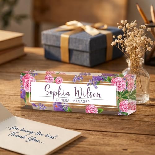 Personalized Name Plate for Desk Custom Desk Name Plate Acrylic Office Desk Accessories Decor for Women Teacher Nurse Boss Employee Appreciation Gifts for Mother Pink Floral Name Plates - Image 3