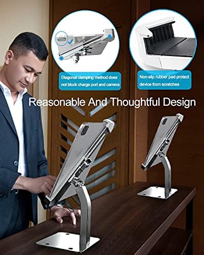 iPad Kiosk Stand, Anti-Theft Tablet POS Holder Desk Mount with Security Lock & Key, Heavy Duty Base & 360° Rotation for 9–14" iPad Pro, Air, Galaxy Tab for Countertop, Retail, Business Displays - Image 5