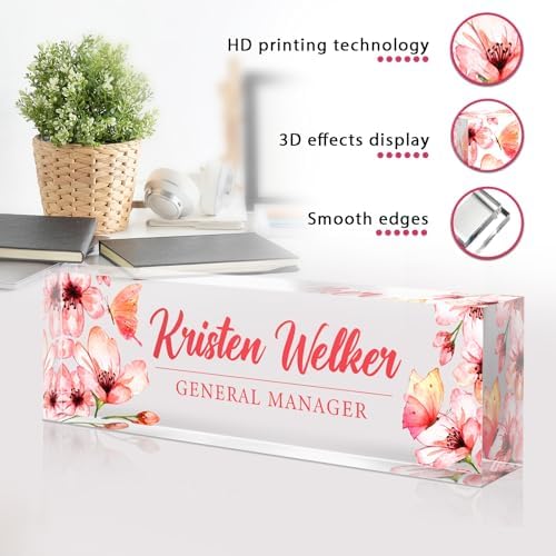 Custom Office Name Plate for Desk - Desk Name Plate Personalized Gifts for Coworkers, Boss, Employees, Teacher, Nurse - Office Desk Decor for Women Men - Employee Appreciation Gifts (Pink Flowers) - Image 6