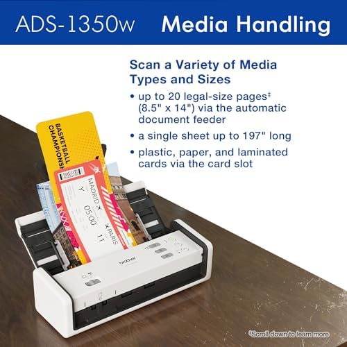 Brother ADS-1350W Wireless Compact Desktop Scanner | Scan Speeds of Up to 30ppm | Single Pass Double-Sided Scanning (Renewed) - Image 4