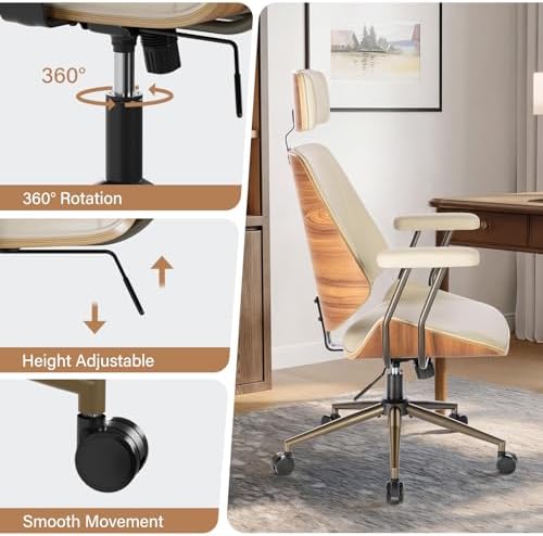 High Back Ergonomic Office Chair, with Headrest & Arms, Beige - Image 6