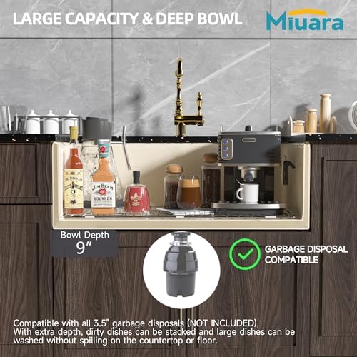 Miuara Farmhouse Sink 33 x 18 Inch Bone Fireclay Apron Front Kitchen Sink - Image 6