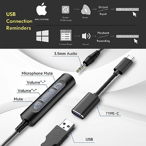 Wantek USB Computer Headset with Microphone for Laptop PC,3.5mm Wired Stereo Call Center Headset with Microphone Noise Cancelling, Corded Desktop Headphones with Mic & Mute - Image 3