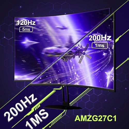 Amzfast 27 inch 200Hz Curved Gaming Monitor, FHD 1080p with Built-in Speakers, FreeSync, MPRT 1ms, 130% sRGB, 3000:1, 1500R, VESA Mount, HDMI 2.0&DP 1.4, 12 Months Warranty Exchange, AMZG27C1 - Image 3