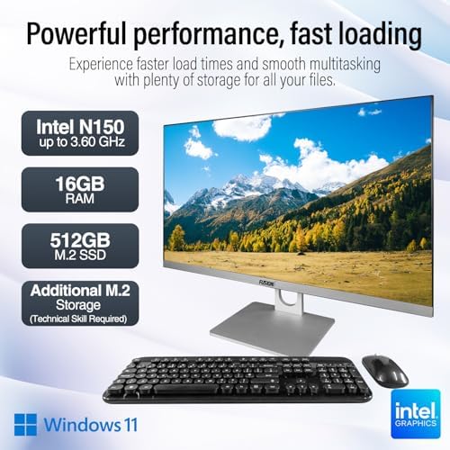 23.8" Full HD All in One PC Desktop Computer - 16GB RAM, 512GB SSD, Windows 11, Intel 15th Gen Quad-Core CPU, HDMI, USB 3.0 - AIO PC with Wireless Keyboard, Mouse, 3MP Web Camera - Image 2
