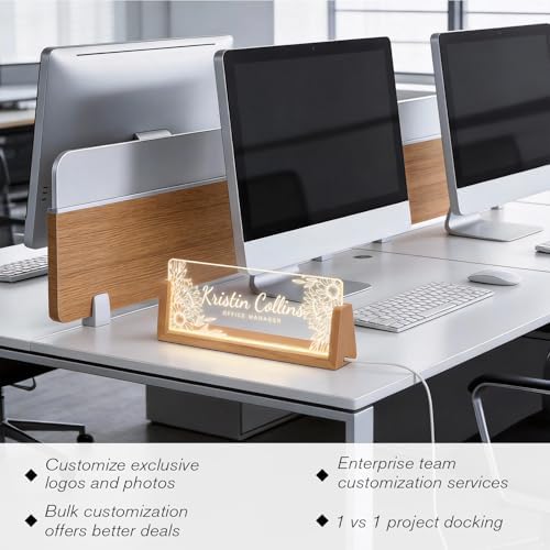 Personalized Light Up Acrylic Desk Name Plate - Custom Name Plate for Desk with Walnut Wood Base - Appreciation Office Gifts for Employees, Teacher, Social Worker (Sunflower) - Image 5